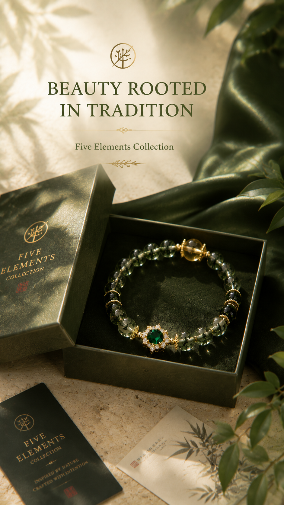 Natural Green Phantom Quartz Bracelet | Wood Element Inspired Oriental Gemstone Jewelry