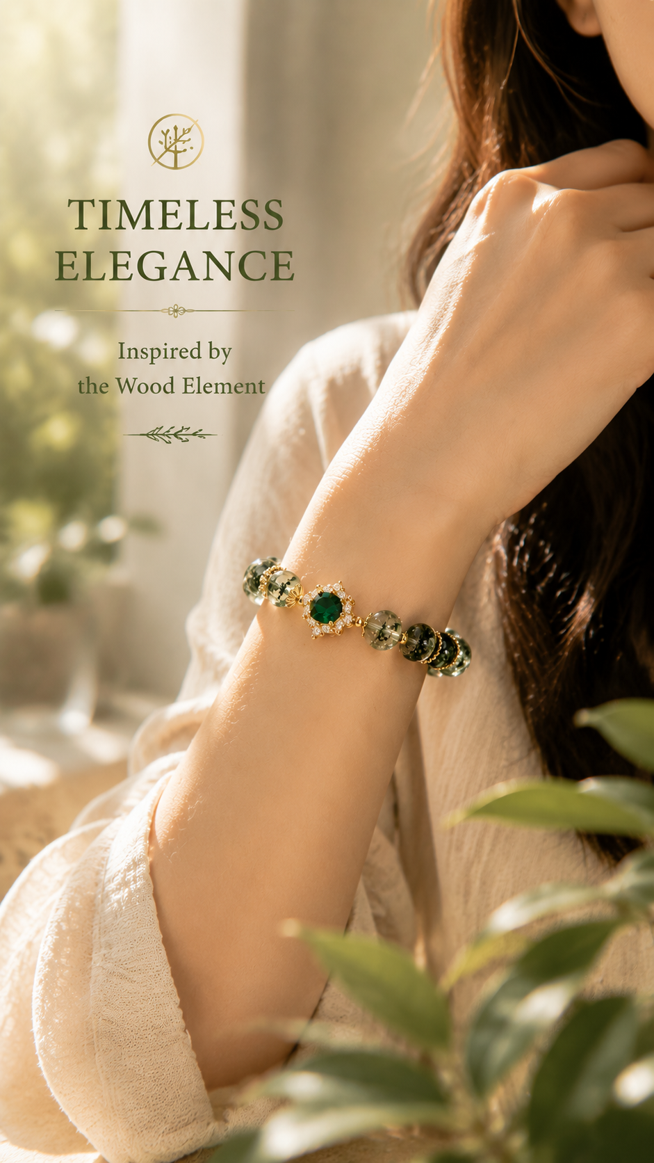 Natural Green Phantom Quartz Bracelet | Wood Element Inspired Oriental Gemstone Jewelry