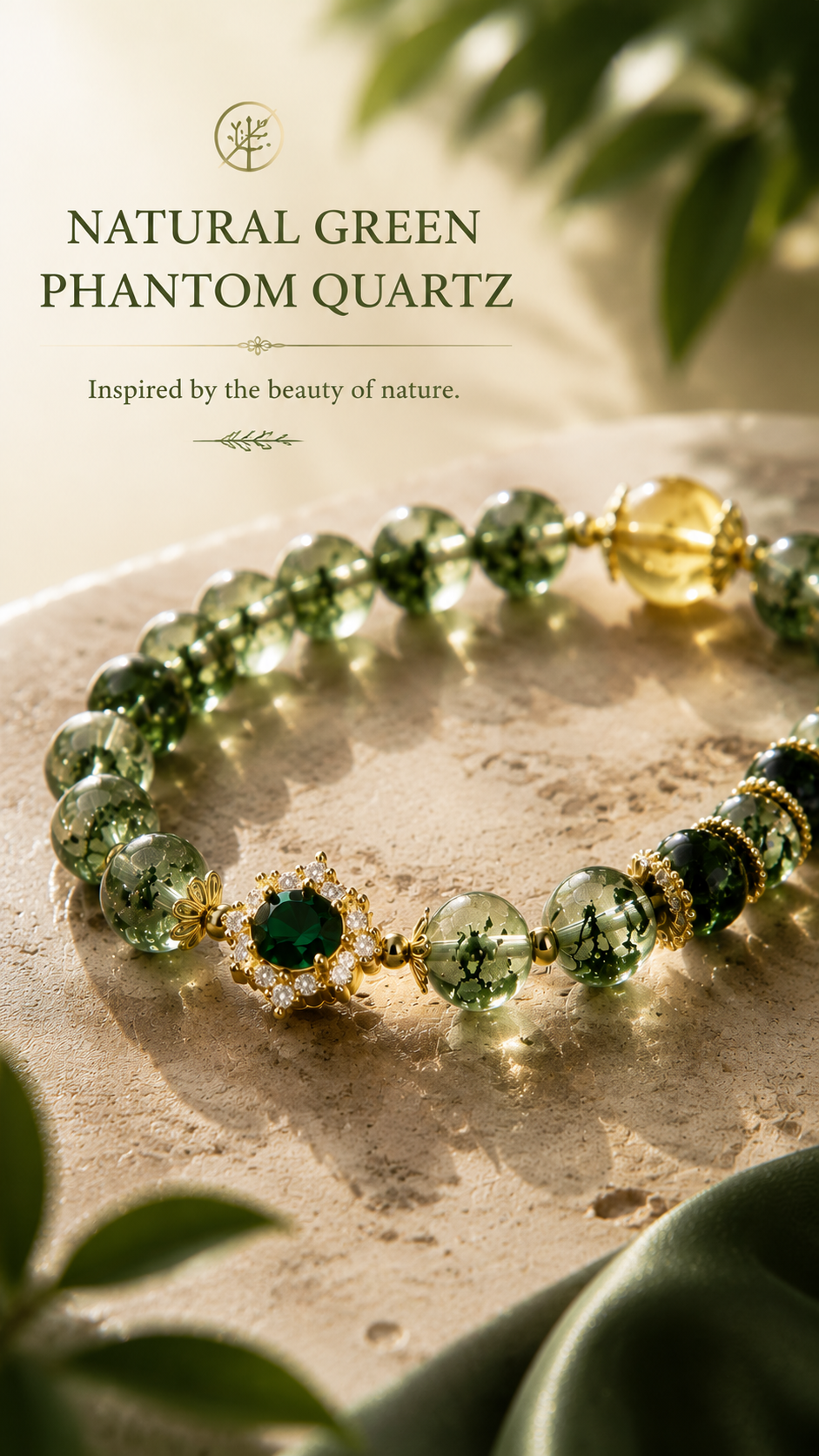 Natural Green Phantom Quartz Bracelet | Wood Element Inspired Oriental Gemstone Jewelry