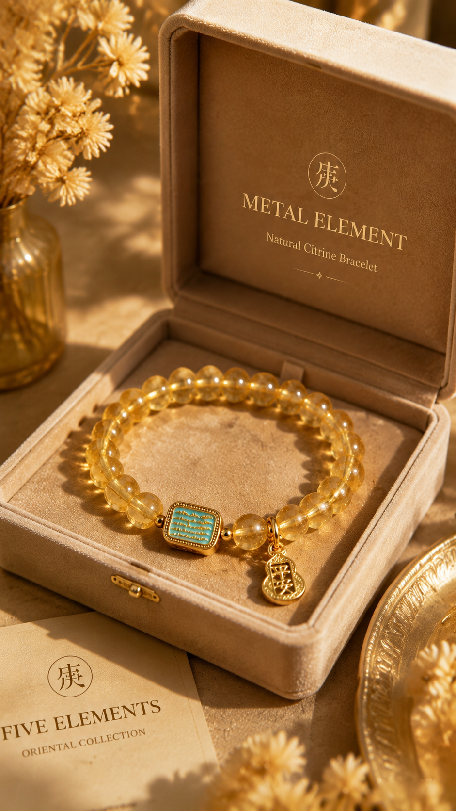 Natural Citrine Bracelet | Metal Element Inspired Oriental Gemstone Jewelry