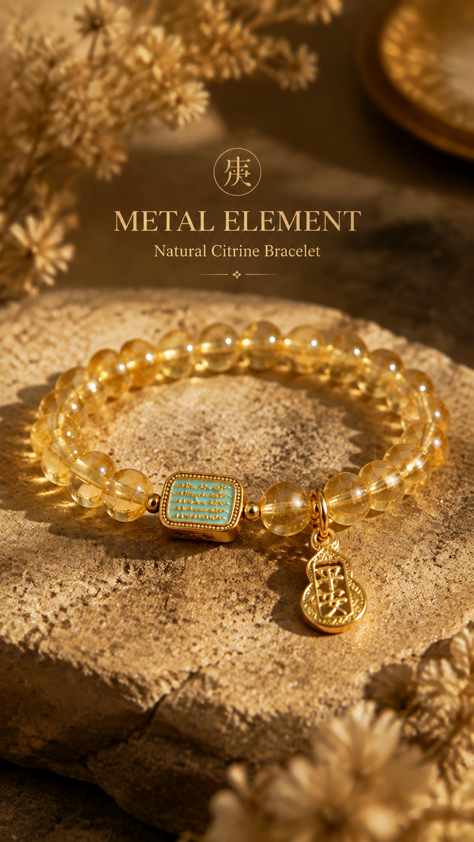 Natural Citrine Bracelet | Metal Element Inspired Oriental Gemstone Jewelry
