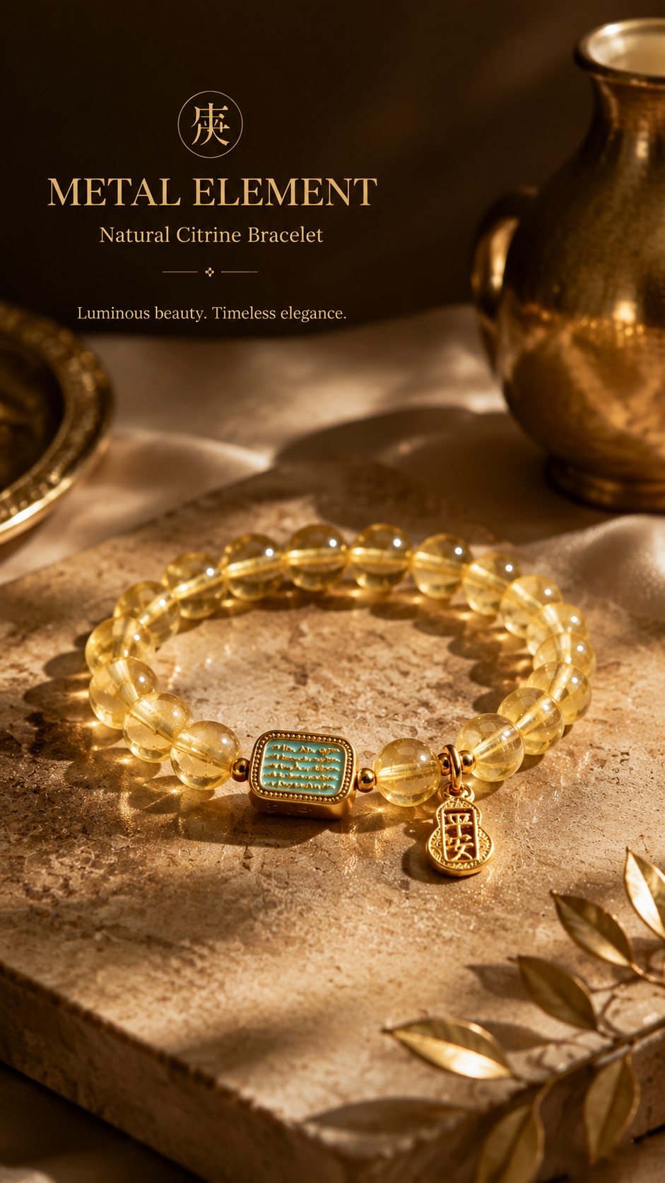 Natural Citrine Bracelet | Metal Element Inspired Oriental Gemstone Jewelry