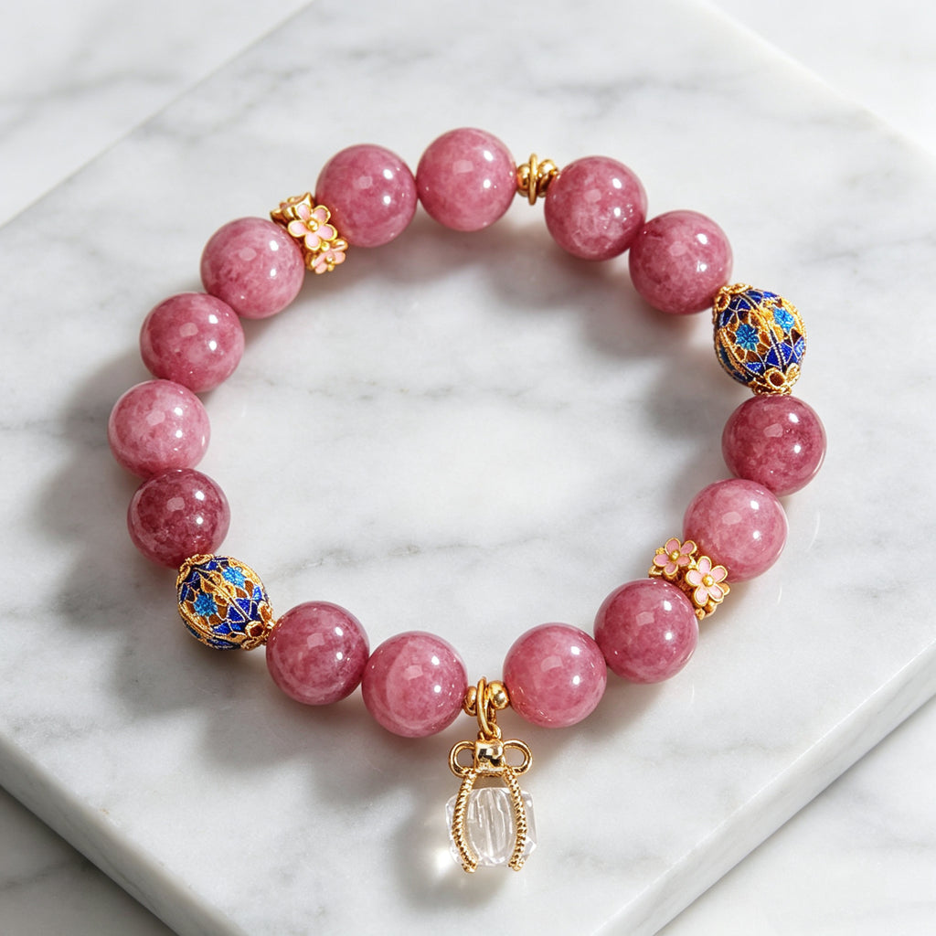 Top view of natural pink tourmaline bracelet, dainty daily wear accessory