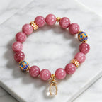 Top view of natural pink tourmaline bracelet, dainty daily wear accessory