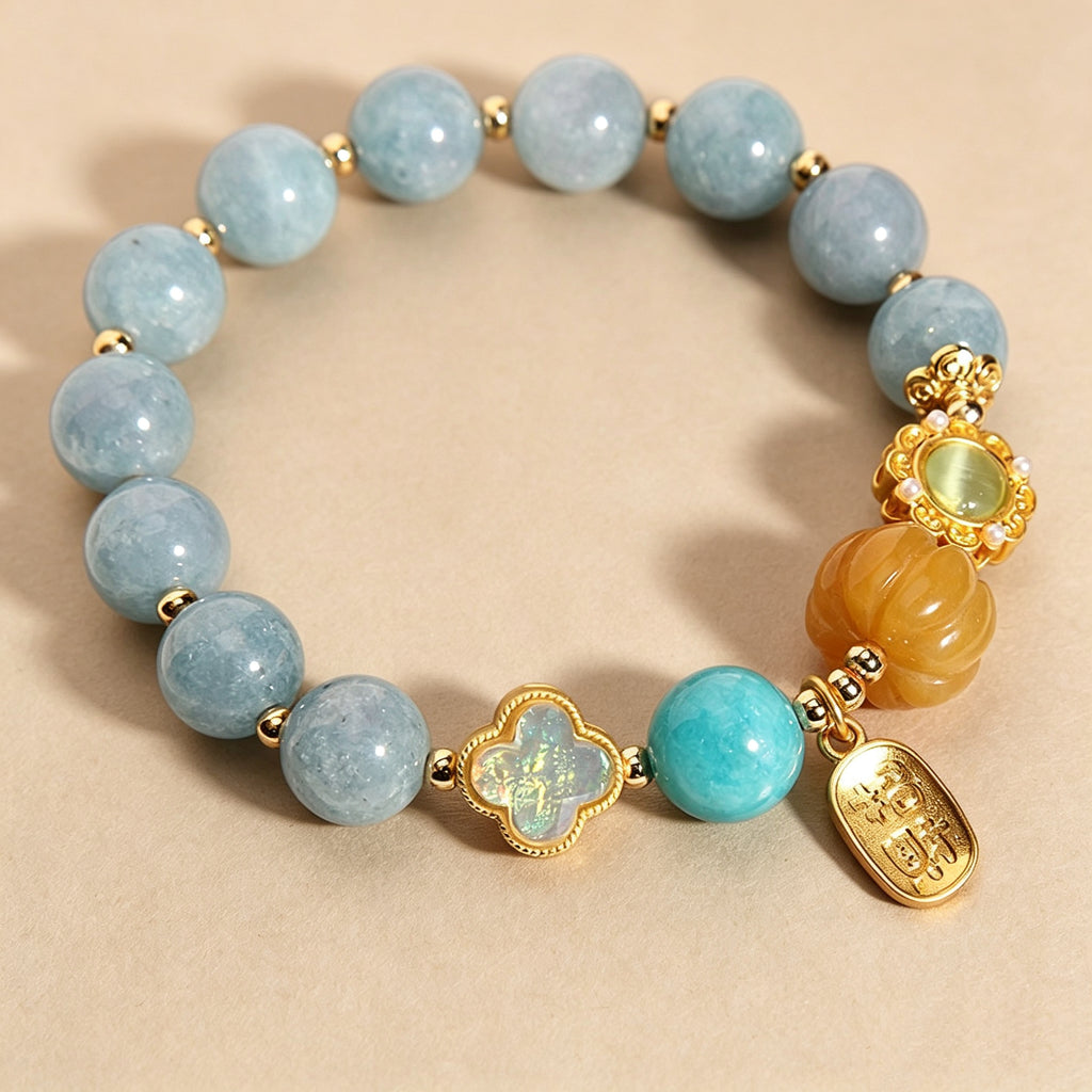 Five Elements Water Aesthetics Aquamarine Bracelet, Handcrafted Natural Blue Crystal Wrist Accessory for Daily Wear & Friendship Gift