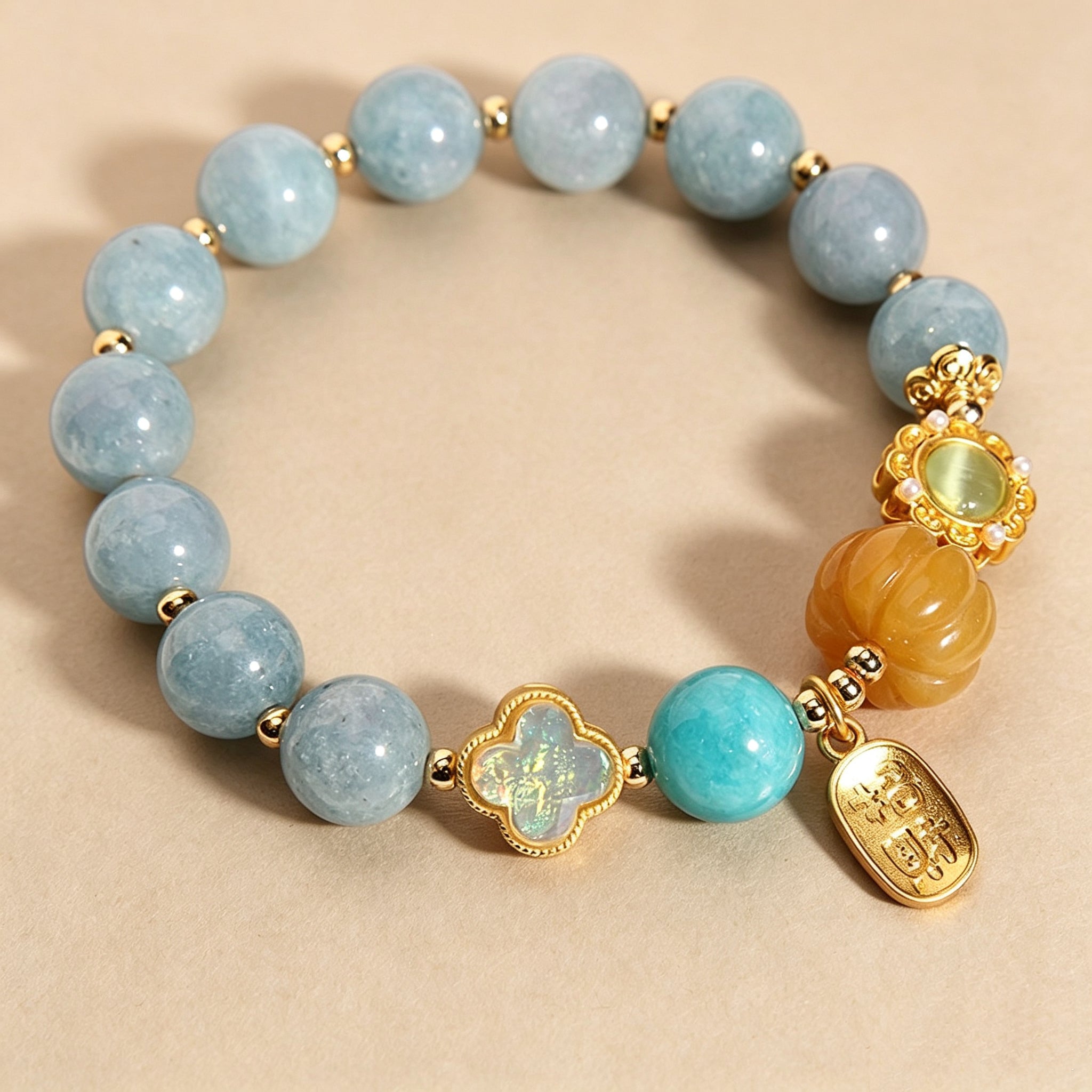Five Elements Water Aesthetics Aquamarine Bracelet, Handcrafted Natural Blue Crystal Wrist Accessory for Daily Wear & Friendship Gift
