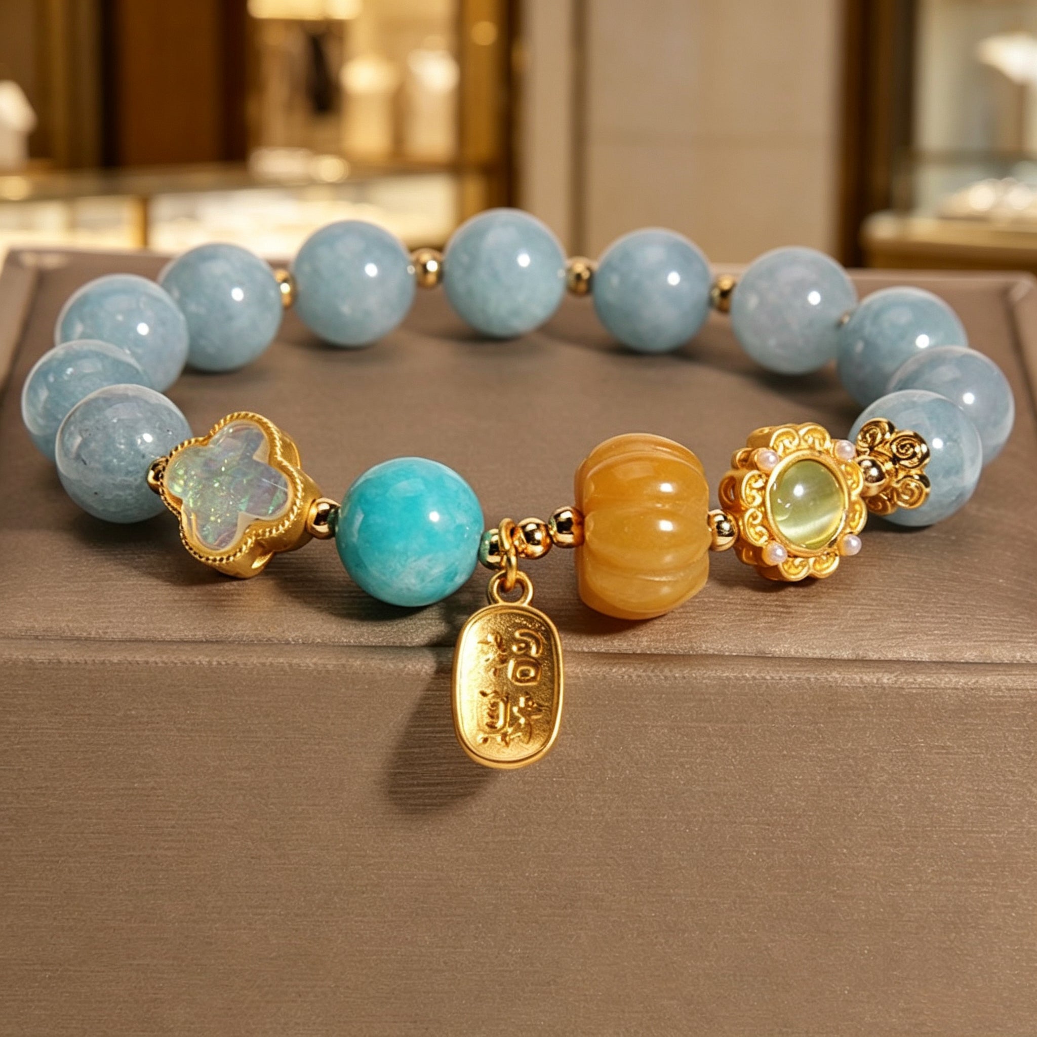 Five Elements Water Aesthetics Aquamarine Bracelet, Handcrafted Natural Blue Crystal Wrist Accessory for Daily Wear & Friendship Gift