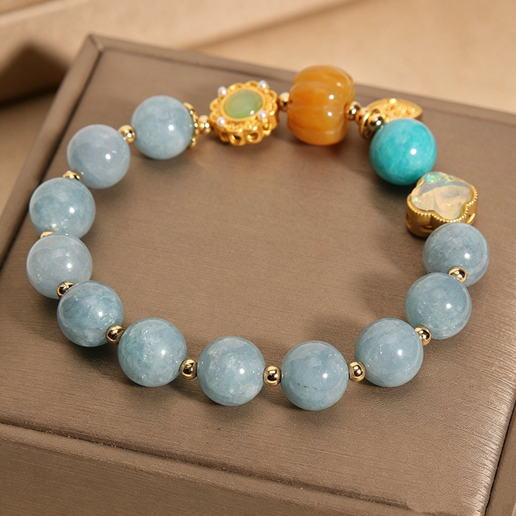 Five Elements Water Aesthetics Aquamarine Bracelet, Handcrafted Natural Blue Crystal Wrist Accessory for Daily Wear & Friendship Gift