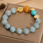 Five Elements Water Aesthetics Aquamarine Bracelet, Handcrafted Natural Blue Crystal Wrist Accessory for Daily Wear & Friendship Gift