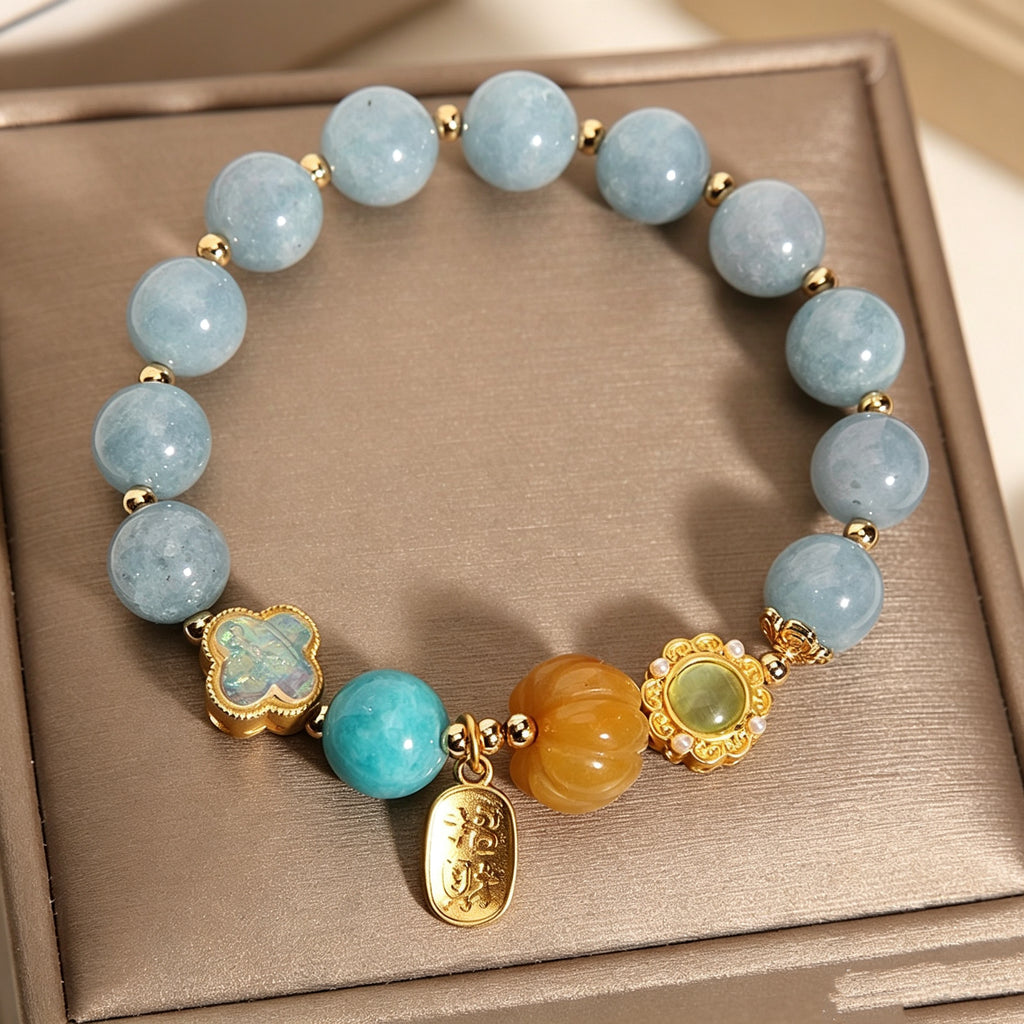 Five Elements Water Aesthetics Aquamarine Bracelet, Handcrafted Natural Blue Crystal Wrist Accessory for Daily Wear & Friendship Gift