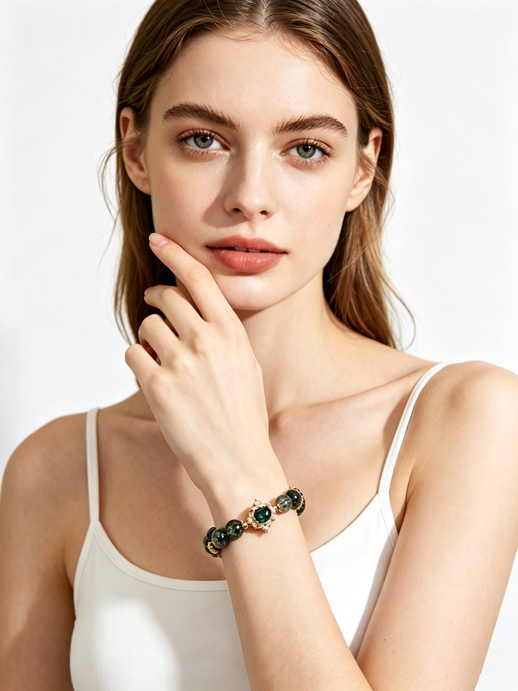 Wooden Growth Green Phantom Quartz Bracelet | Oriental Wood Element Fashion Jewelry For Women