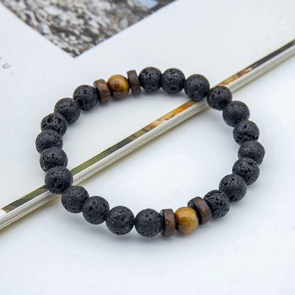 Fashion volcanic stone wood beads men's handmade bracelet, fire and earth elements Oriental Culture Shop