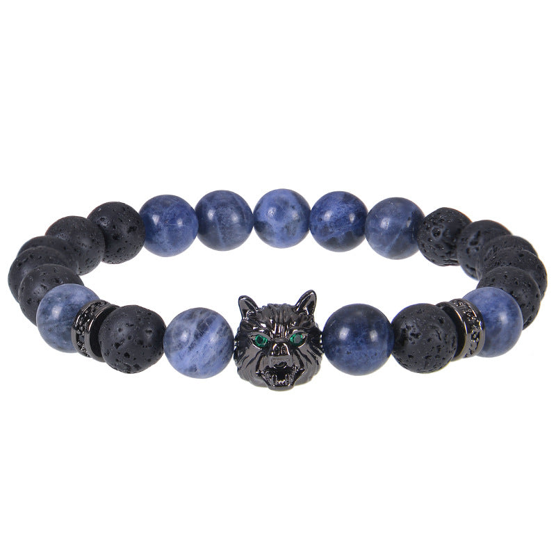 8mm Blue Tiger Eye Bracelet Men's Wolf Head bracelet micro-inset zircon——Bring wealth and vitality Oriental Culture Shop