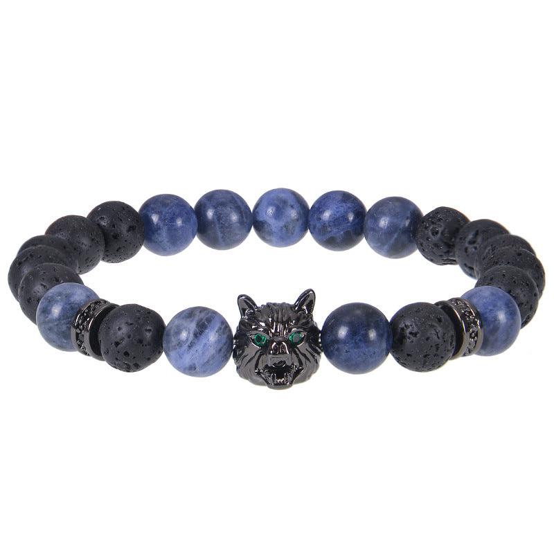8mm Blue Tiger Eye Bracelet Men's Wolf Head bracelet micro-inset zircon——Bring wealth and vitality - Oriental Culture Shop