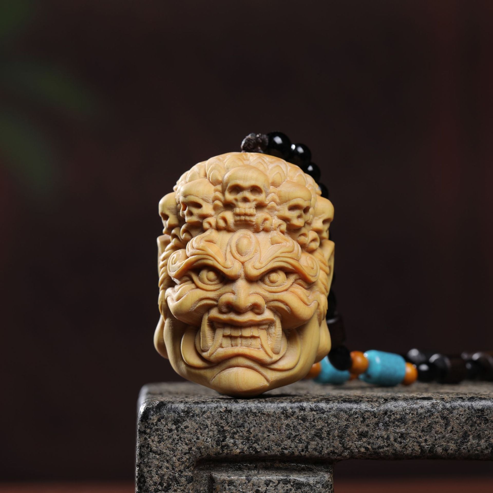 Boxwood carving——The Master gives energy to keep the treasure safe hanging ornaments Oriental Culture Shop