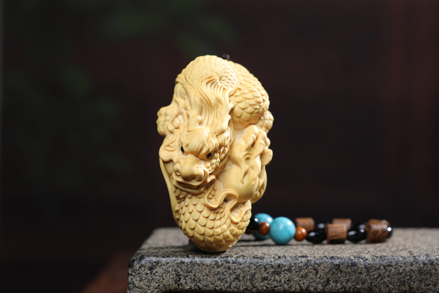 Boxwood carving——The Master gives energy to keep the treasure safe hanging ornaments Oriental Culture Shop