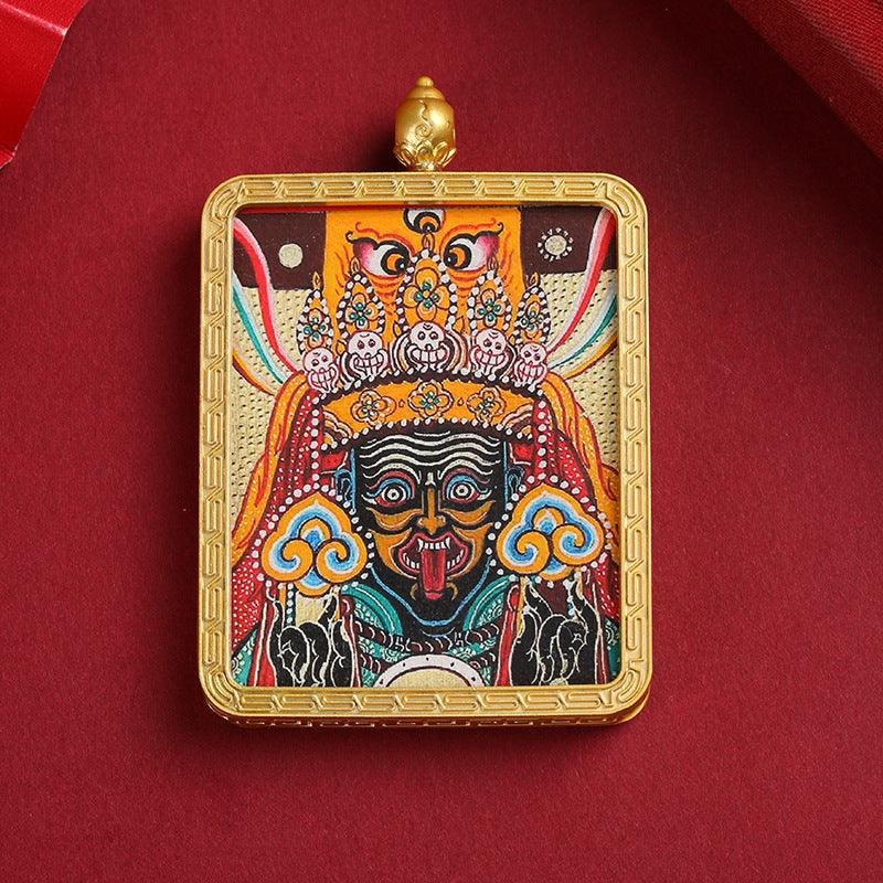 Pendant Zakiram Five Master Green Tara Tibetan Thangka——Patron saint of women's health - Oriental Culture Shop