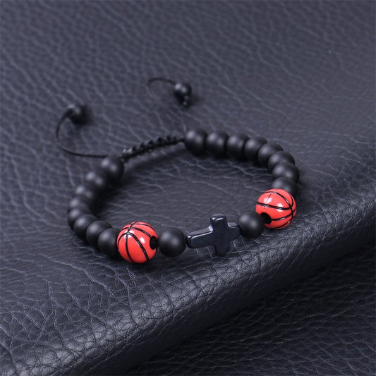 Europe and the United States sports style natural stone basketball bracelet cross woven bracelet football tennis card hand adornment hot sale natural stone bracelet Oriental Culture Shop