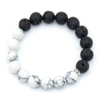 Handmade beaded high stretch black and white couple natural volcanic stone bracelet - Oriental Culture Shop
