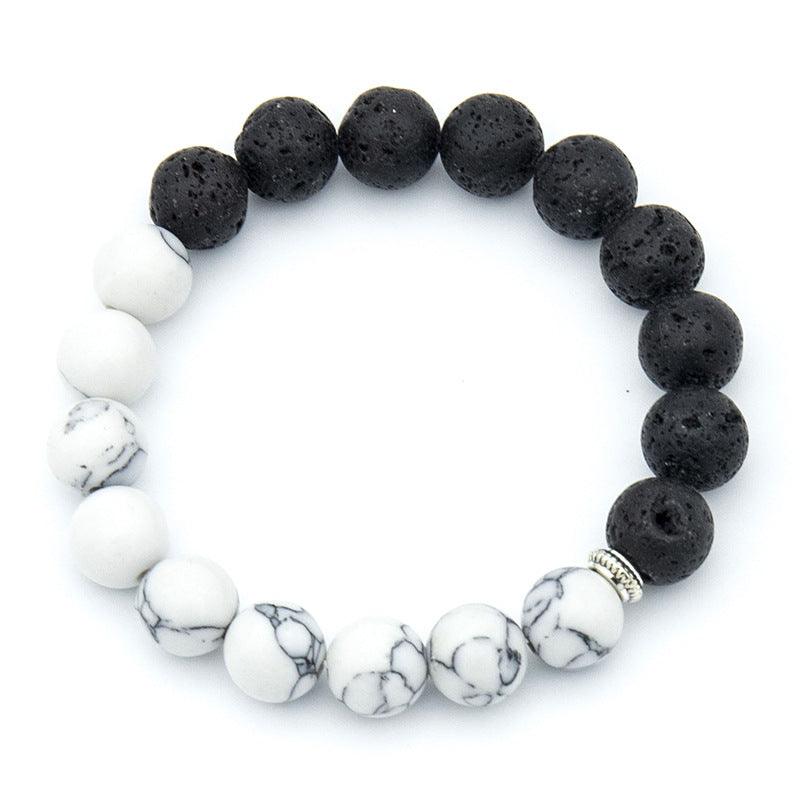Handmade beaded high stretch black and white couple natural volcanic stone bracelet - Oriental Culture Shop