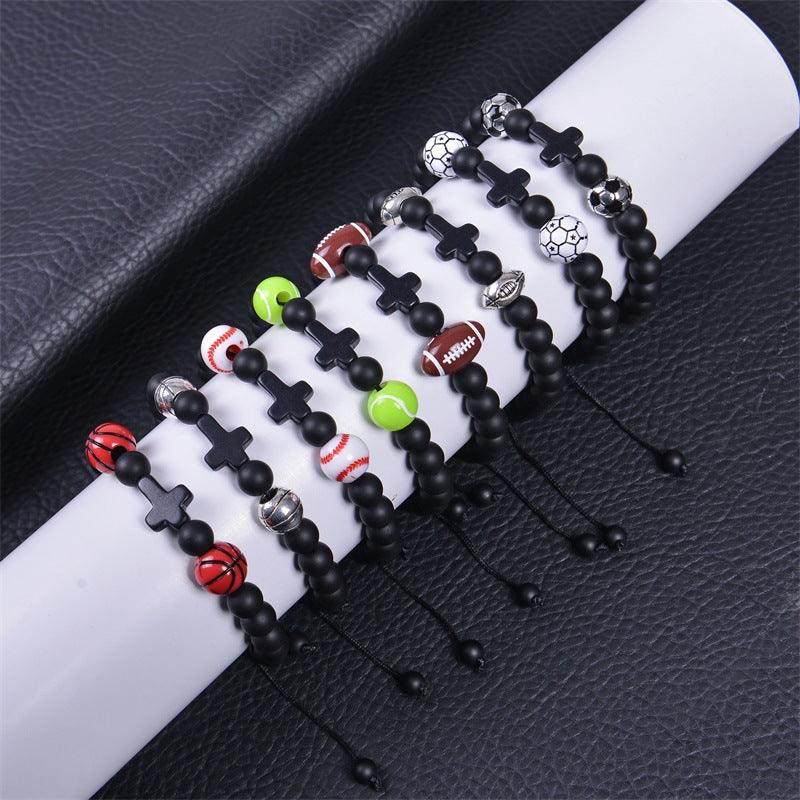 Europe and the United States sports style natural stone basketball bracelet cross woven bracelet football tennis card hand adornment hot sale natural stone bracelet - Oriental Culture Shop