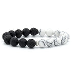 Handmade beaded high stretch black and white couple natural volcanic stone bracelet - Oriental Culture Shop