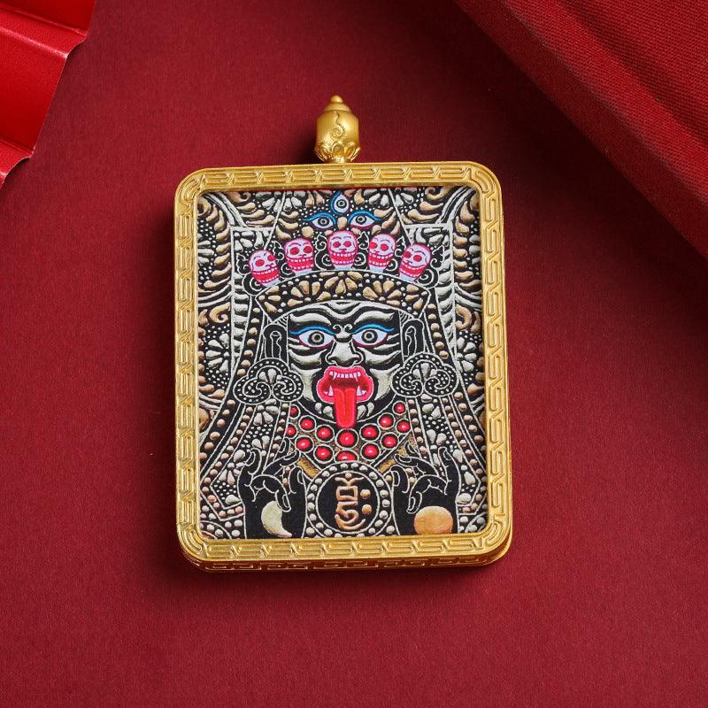 Pendant Zakiram Five Master Green Tara Tibetan Thangka——Patron saint of women's health - Oriental Culture Shop