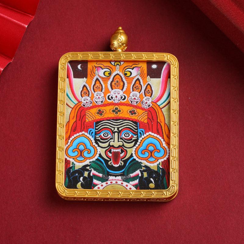 Pendant Zakiram Five Master Green Tara Tibetan Thangka——Patron saint of women's health - Oriental Culture Shop