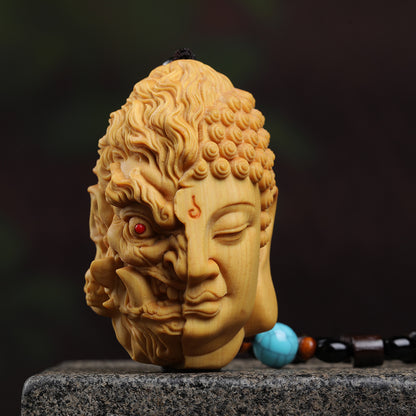 Boxwood carving——The Master gives energy to keep the treasure safe hanging ornaments Oriental Culture Shop