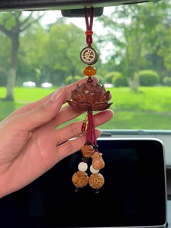 Protective talisman, amulet, churinga, periapt CarPray Peach-bodhi lotus shape car pendant, bless peace charm. - Oriental Culture Shop