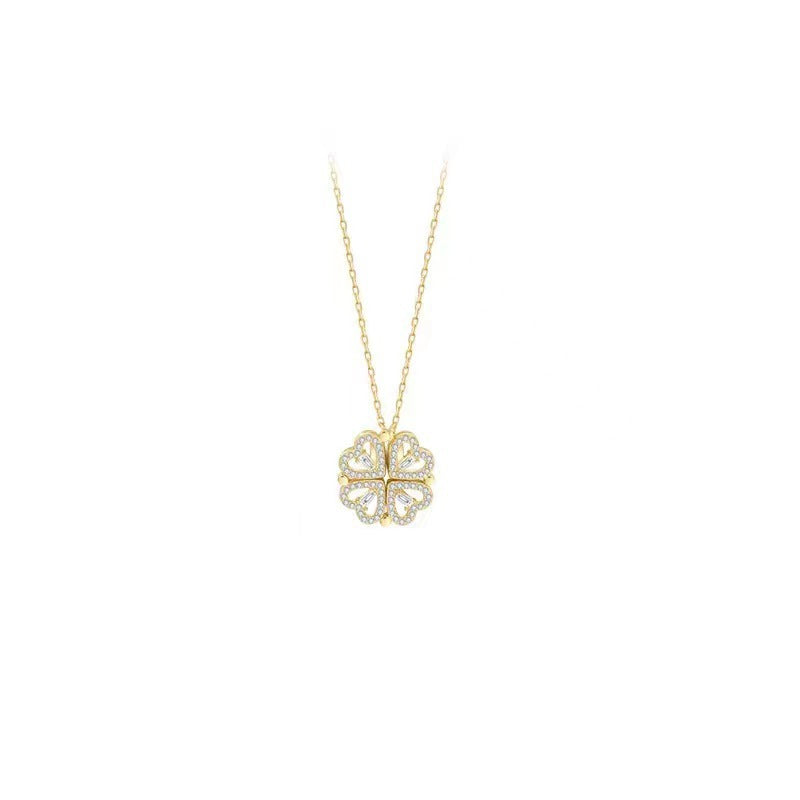 Double-Way Clover & Heart Necklace for girls Women – Convertible Elegance S925 Sterling Silver 🌟 - Oriental Culture Shop