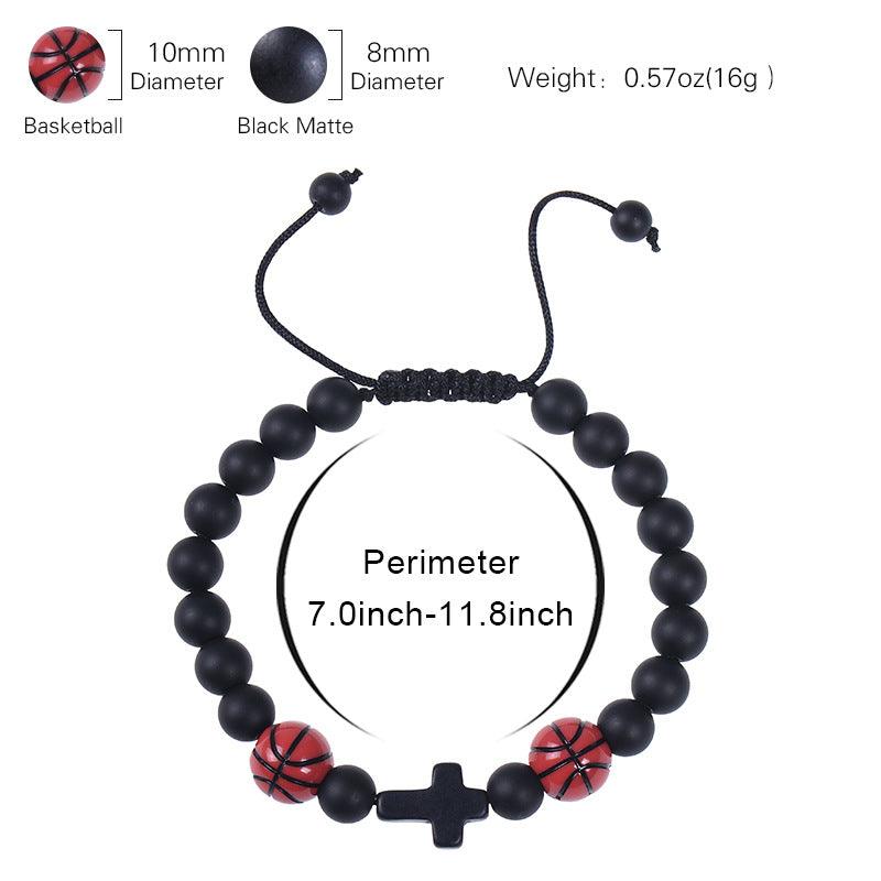 Europe and the United States sports style natural stone basketball bracelet cross woven bracelet football tennis card hand adornment hot sale natural stone bracelet - Oriental Culture Shop