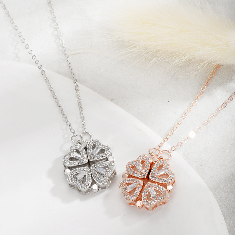Double-Way Clover & Heart Necklace for girls Women – Convertible Elegance S925 Sterling Silver 🌟 - Oriental Culture Shop