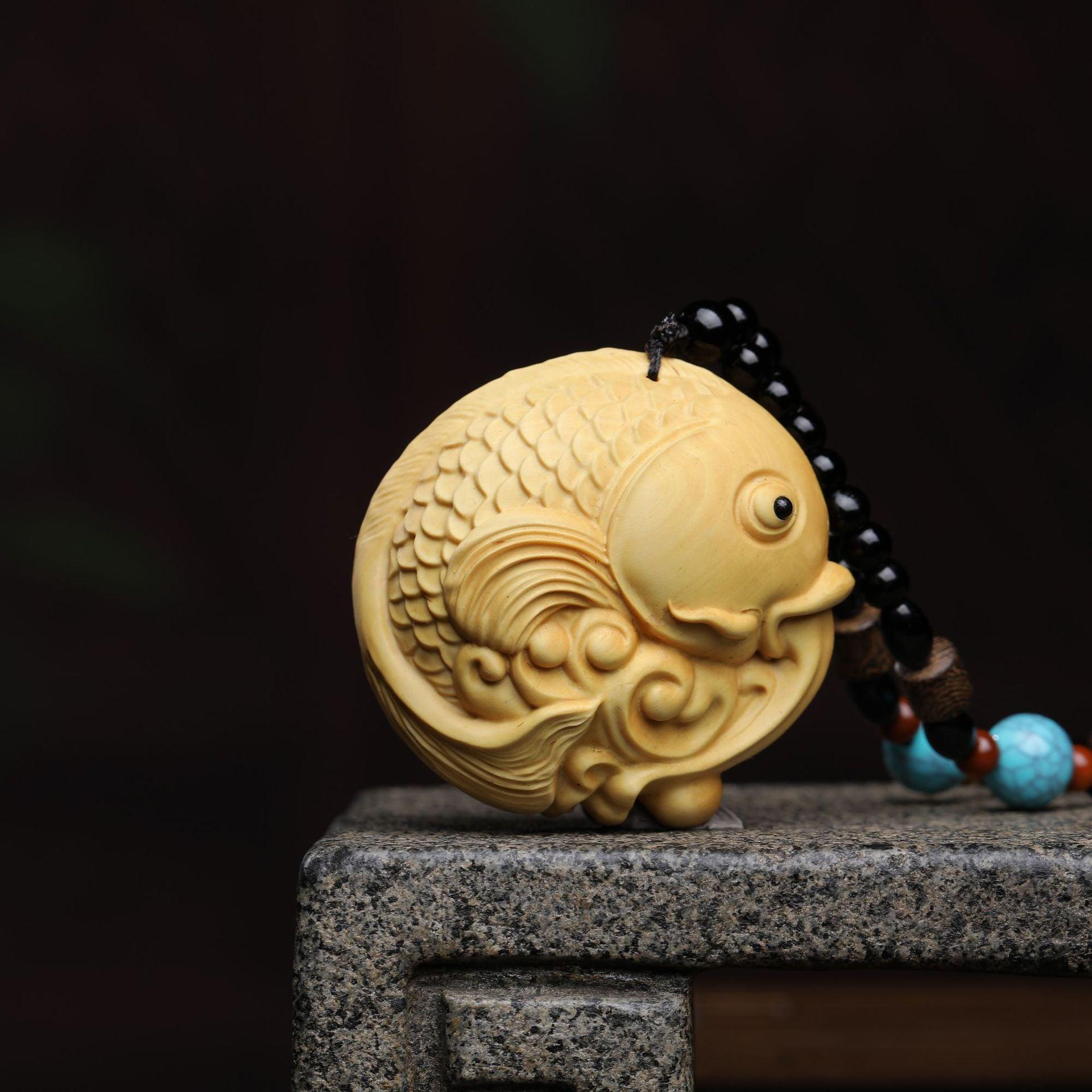 Boxwood carving——The Master gives energy to keep the treasure safe hanging ornaments - Oriental Culture Shop