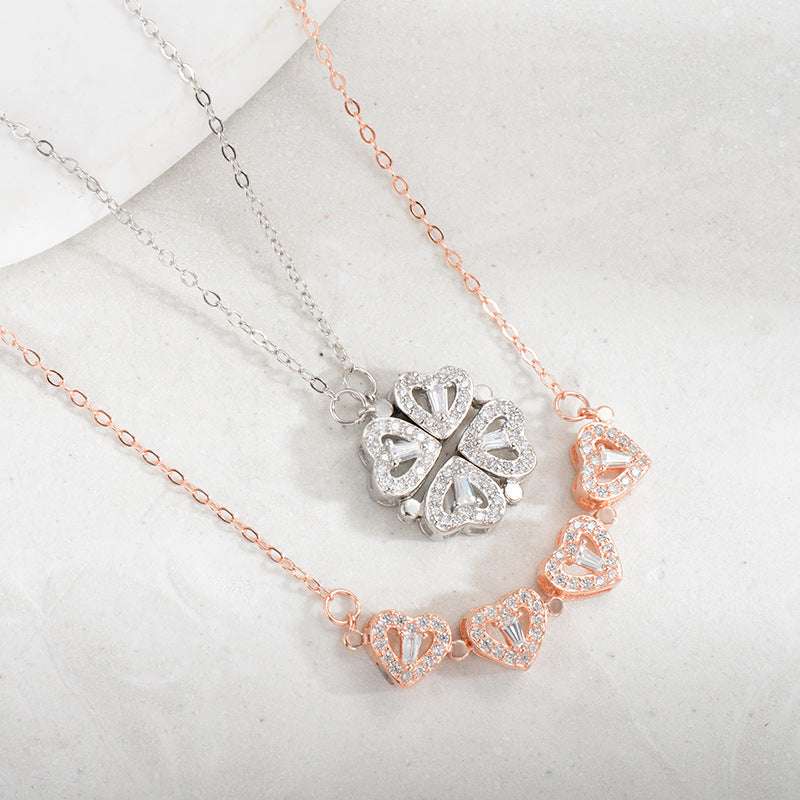 Double-Way Clover & Heart Necklace for girls Women – Convertible Elegance S925 Sterling Silver 🌟 - Oriental Culture Shop