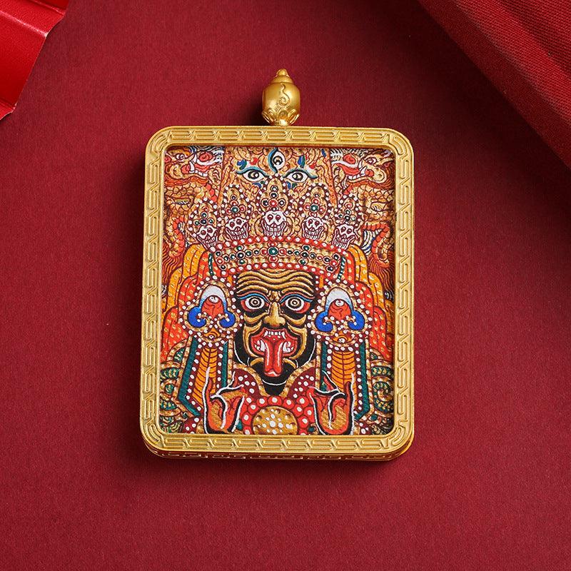 Pendant Zakiram Five Master Green Tara Tibetan Thangka——Patron saint of women's health - Oriental Culture Shop