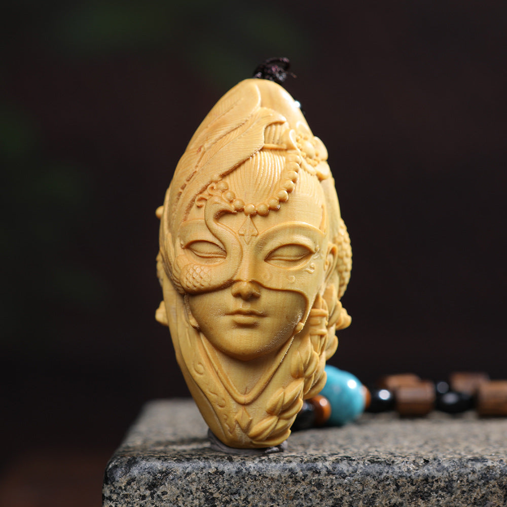 Boxwood carving——The Master gives energy to keep the treasure safe hanging ornaments Oriental Culture Shop