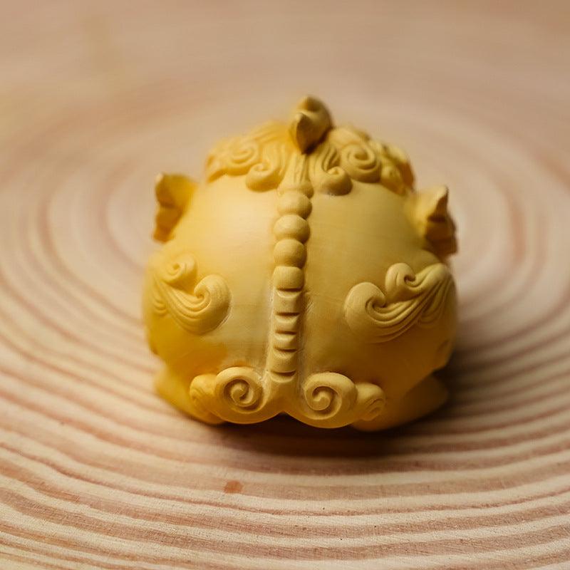 Boxwood carving lovely Pixiu hand piece living room office desktop home furnishings - Pixiu, the mythical animal that attracts wealth - Oriental Culture Shop