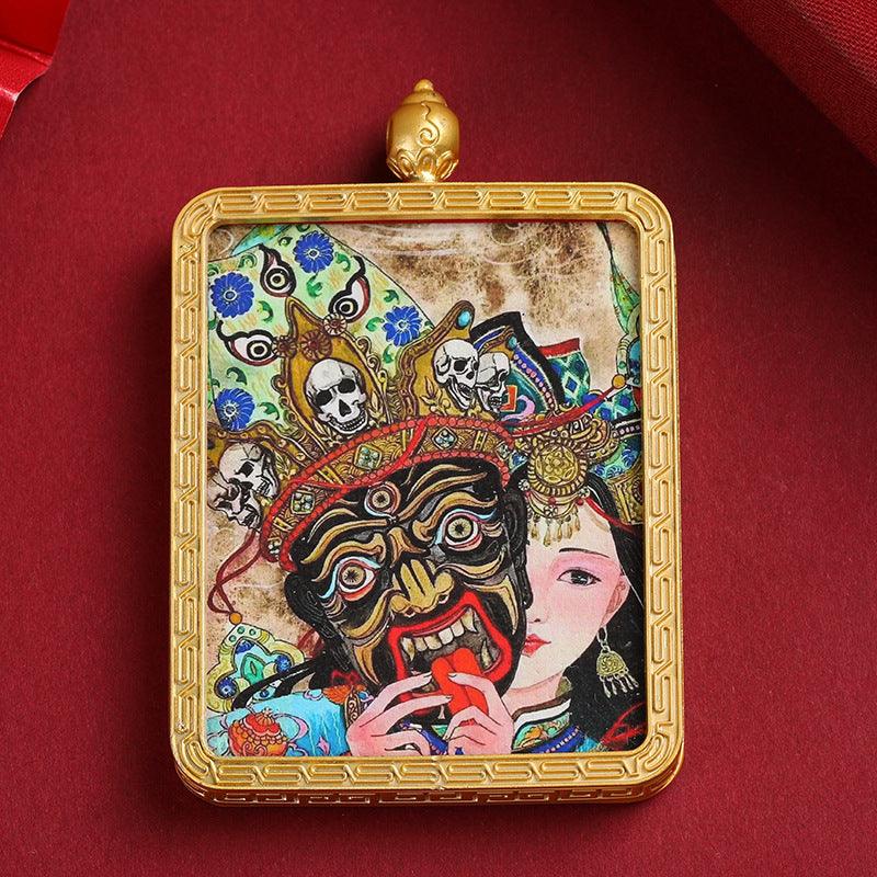 Pendant Zakiram Five Master Green Tara Tibetan Thangka——Patron saint of women's health - Oriental Culture Shop