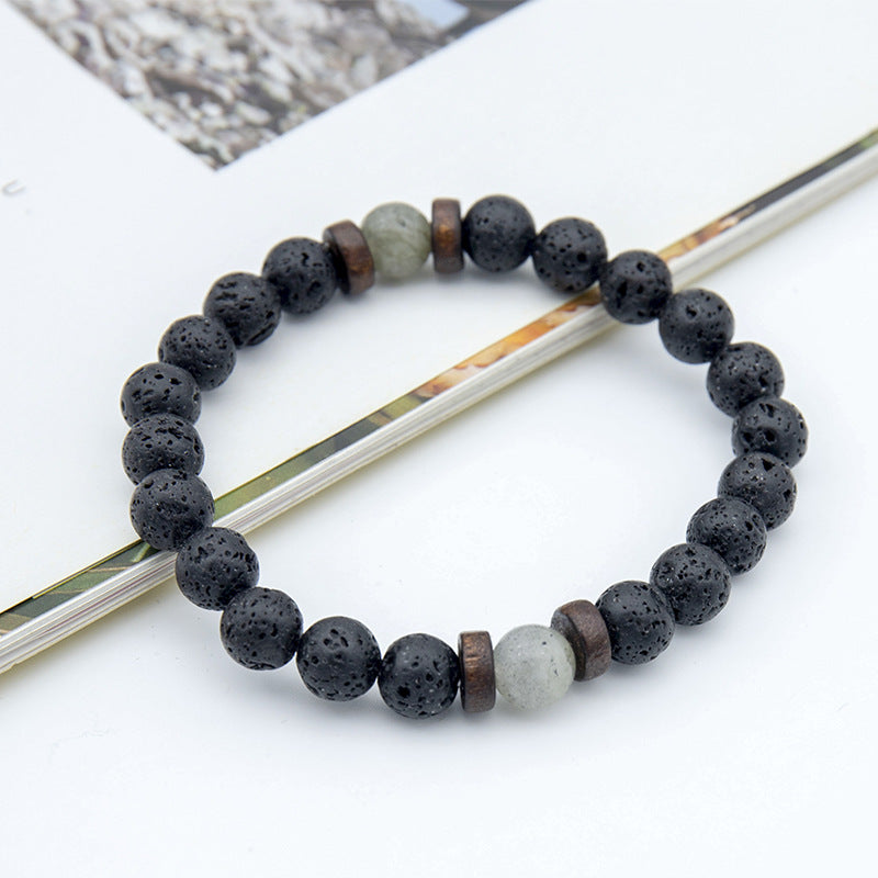 Fashion volcanic stone wood beads men's handmade bracelet, fire and earth elements Oriental Culture Shop