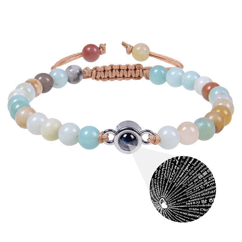 100 languages Projection bracelet I Love You Frosted stone white Turquoise couple bracelet I Love You bracelet - Oriental Culture Shop