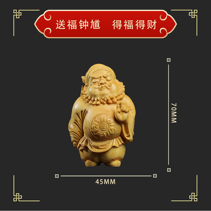 Boxwood carving——The Master gives energy to keep the treasure safe hanging ornaments Oriental Culture Shop