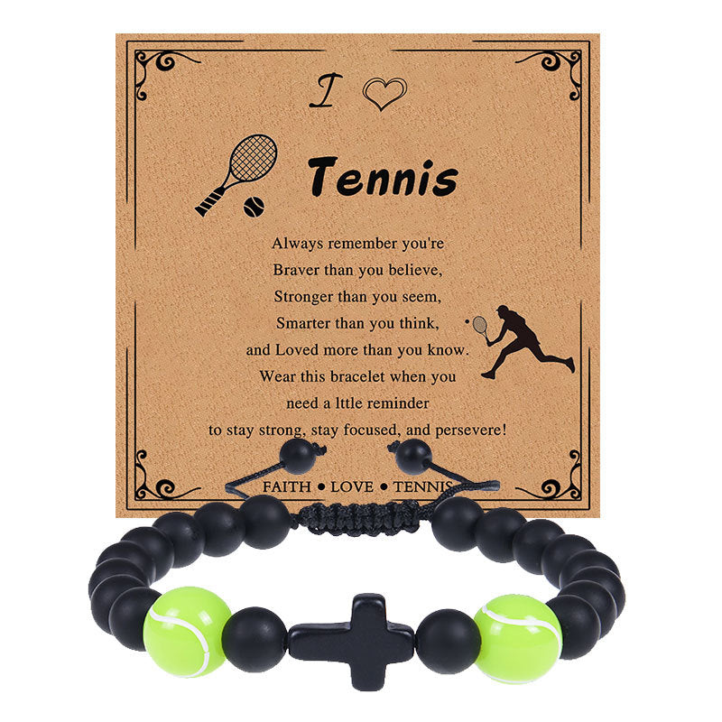 Europe and the United States sports style natural stone basketball bracelet cross woven bracelet football tennis card hand adornment hot sale natural stone bracelet Oriental Culture Shop