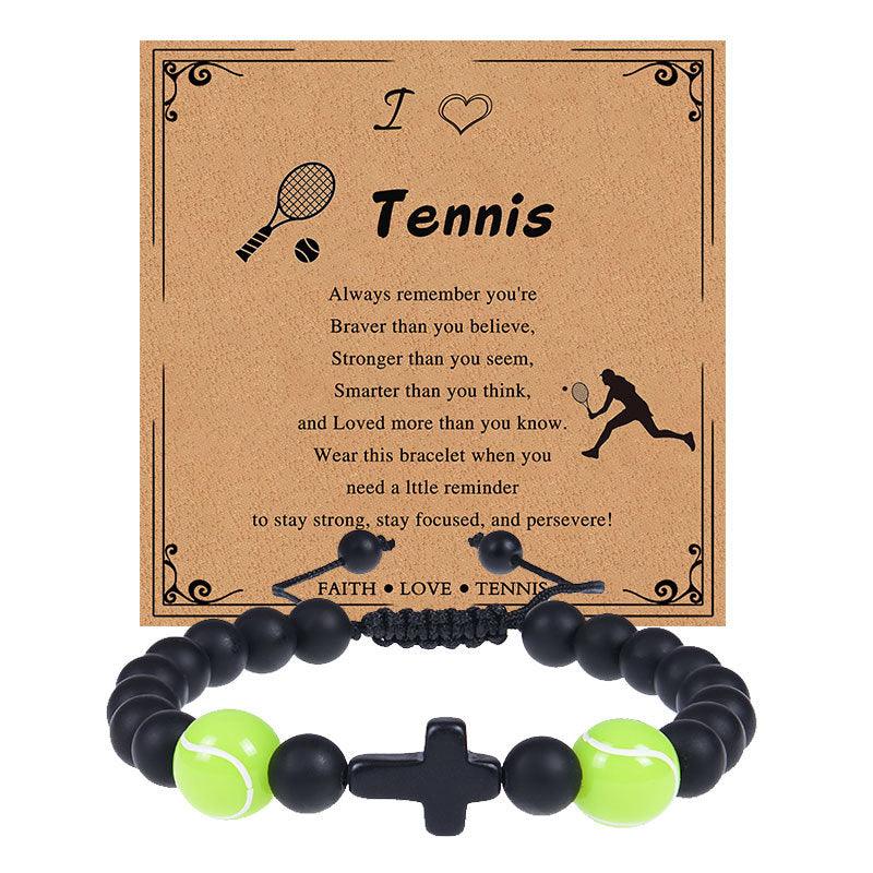 Europe and the United States sports style natural stone basketball bracelet cross woven bracelet football tennis card hand adornment hot sale natural stone bracelet - Oriental Culture Shop