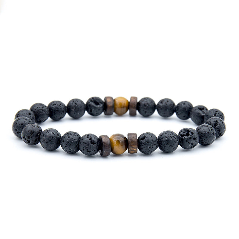 Fashion volcanic stone wood beads men's handmade bracelet, fire and earth elements Oriental Culture Shop