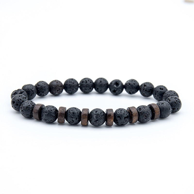 Fashion volcanic stone wood beads men's handmade bracelet, fire and earth elements Oriental Culture Shop