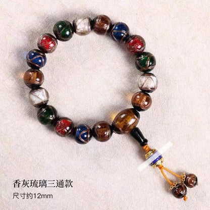 Ancient incense grey glass bracelet, enamel craft. -- Feng Shui attracts wealth and guarantees safety. - Oriental Culture Shop