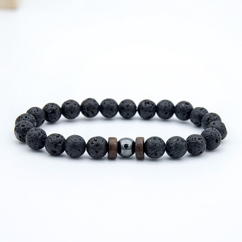 Fashion volcanic stone wood beads men's handmade bracelet, fire and earth elements Oriental Culture Shop