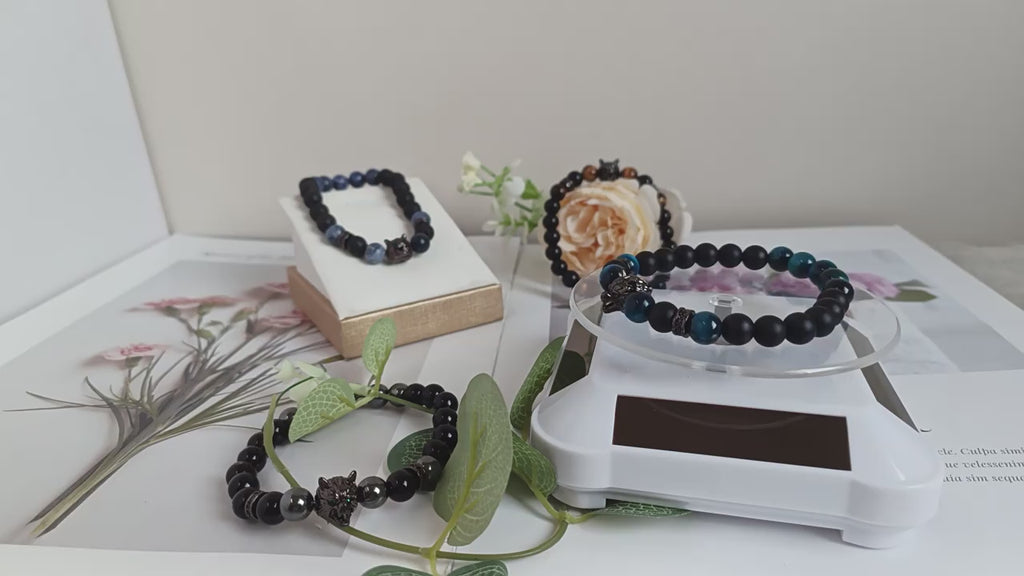 8 mm blaues Tigerauge-Armband, Wolfskopf-Armband für Herren mit Mikro-Zirkon – bringt Reichtum und Vitalität