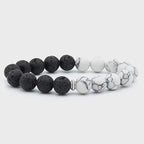 Paararmband aus Vulkanstein – handgefertigter Schmuck aus natürlichen schwarz-weißen Perlen, hochelastisch, verstellbar für passende Geschenke